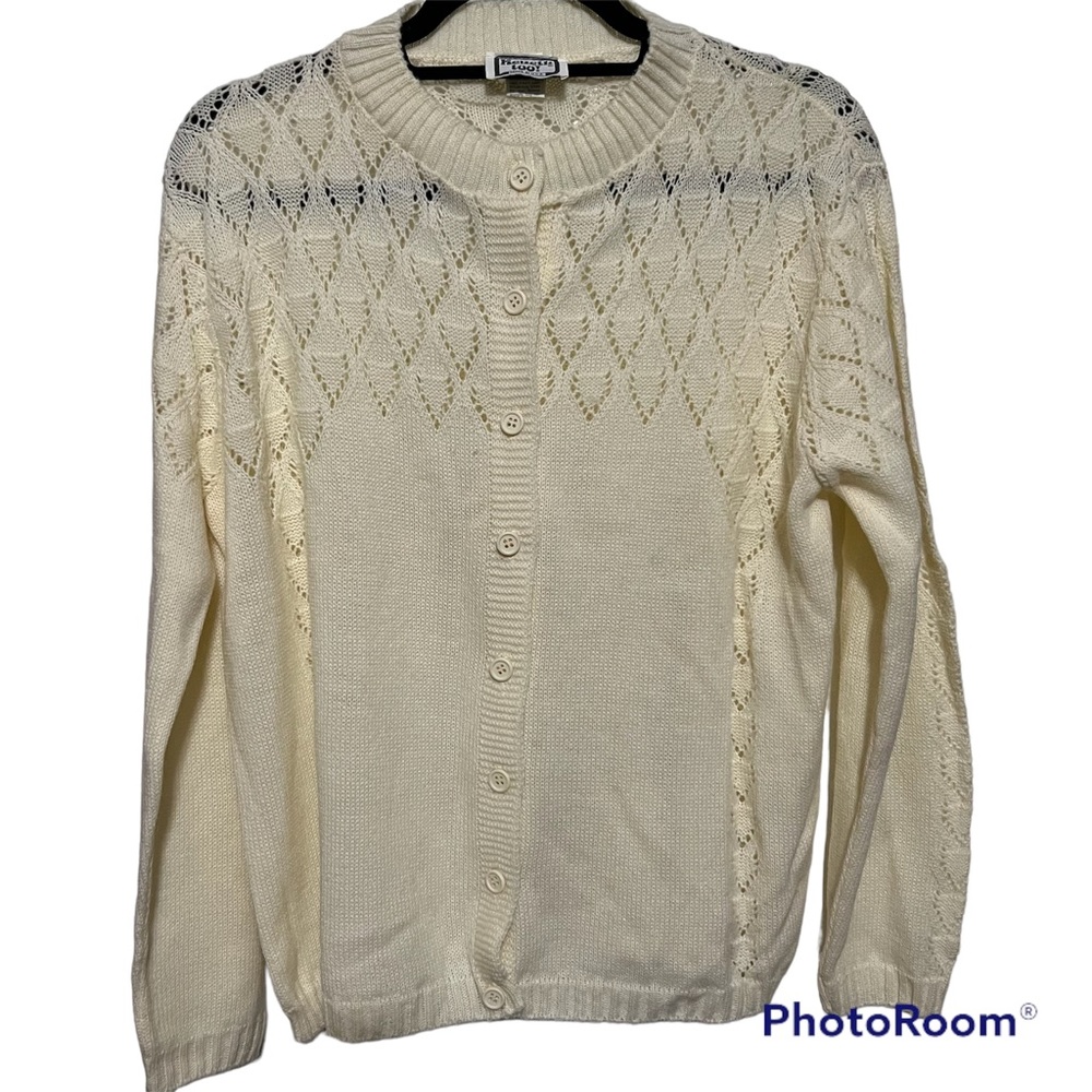 Vintage Grand-Millennial Ivory Button Up Sweater by Kenneth Too